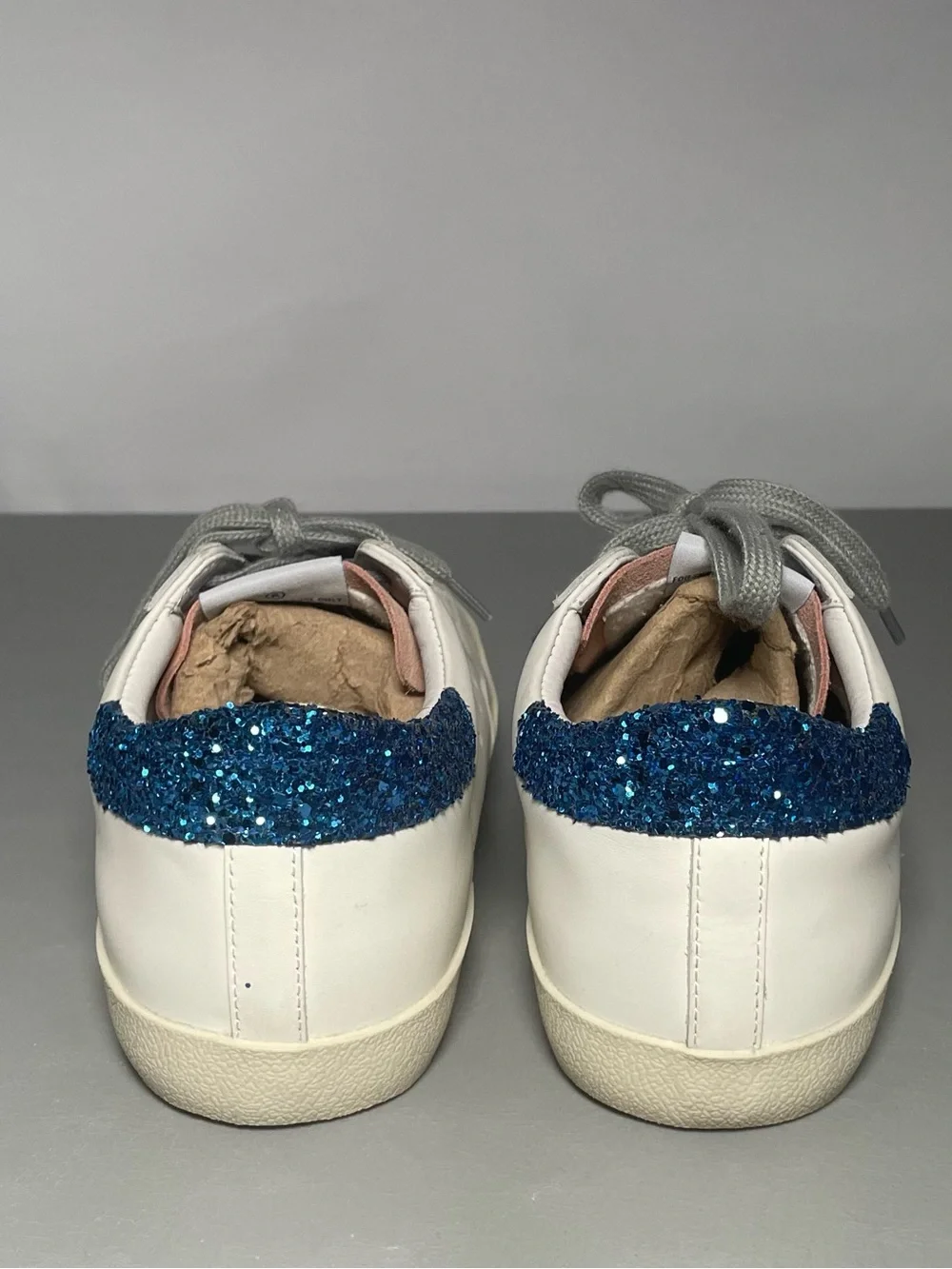 Golden Goose White Sneakers with Pink Star and Blue Glitter Heel Size 38 - Picture 5 of 8